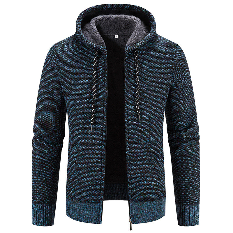Men's Winter Coat with Hood, Zip Closure, and Drawstring