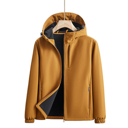 Men's Outdoor Jacket for Autumn with Solid Color Front Zip Closure