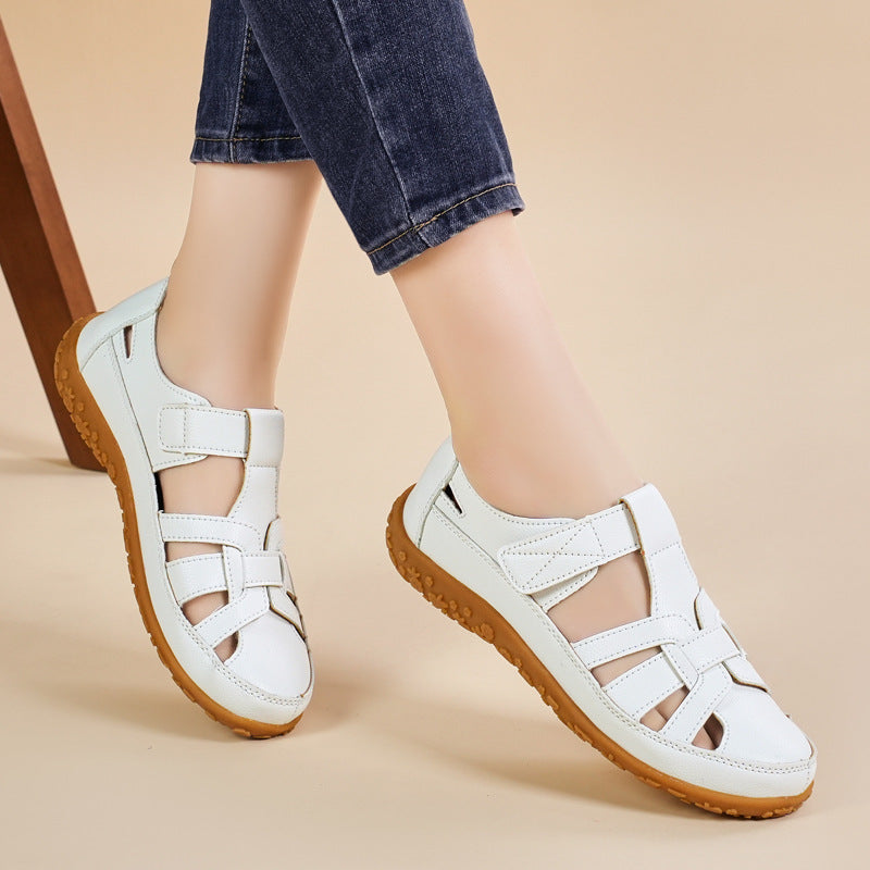 Sandali Donna Retrò con Chiusura a Strappo, Punta Tonda e Suola Morbida – Sandali Casual