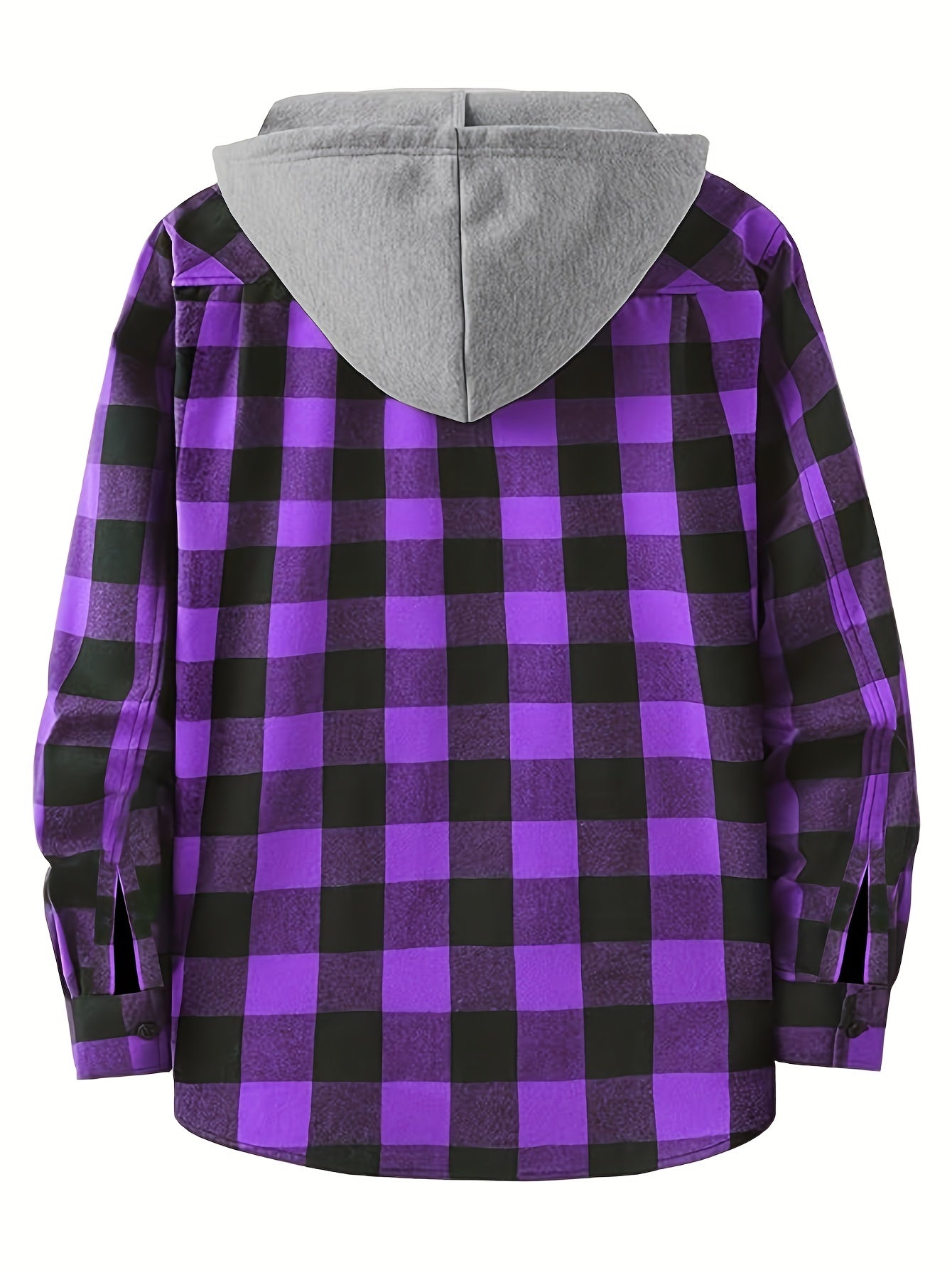 Men's Autumn Flannel Shirt-Jacket with Hood and Checkered Pattern