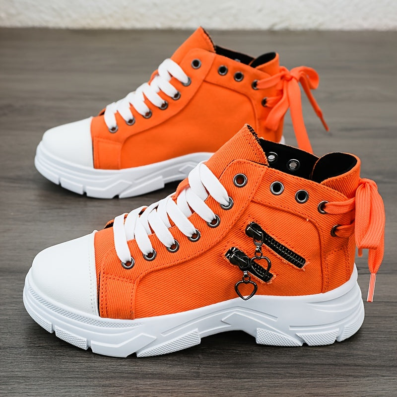 Women's Sneakers with Platform, Raised Sole, Front Lacing, and Side Zip