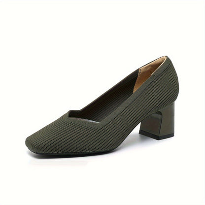 Women's Low-Cut Shoes with Wide Heel, Stretch Upper, and Padded Insole