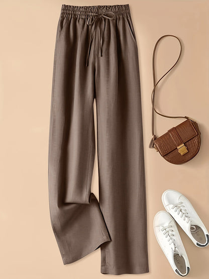 Pantaloni Donna a Vita Alta con Coulisse in Lino Blend – Stile Casual Estivo