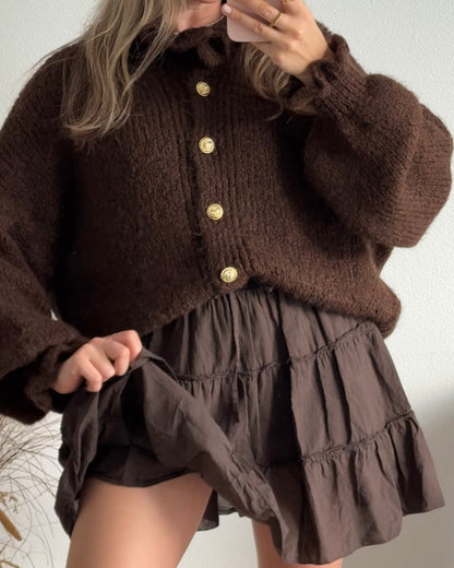 Gonna-pantaloncino dame brun med elastisk talje og blødt stof