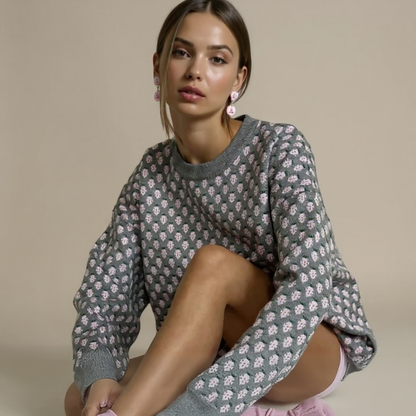 Maglione Donna Oversize con Stampa Fragole e Girocollo – Stile Casual