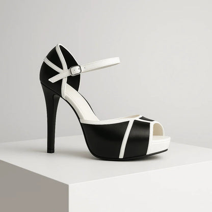 Sandali Donna con Tacco a Spillo Platform, Cinturino alla Caviglia e Design Geometrico – Stile Elegante