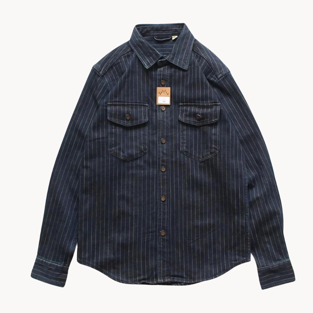 Men's Striped Denim-Style Shirt, Comfortable Fit, Button Closure and Chest Pocket.