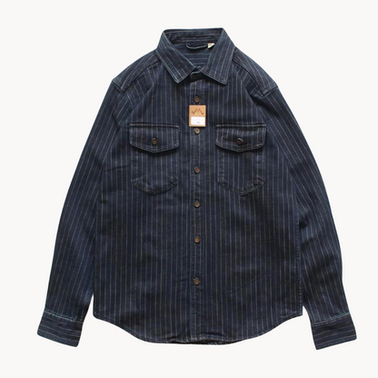 Men's Striped Denim-Style Shirt, Comfortable Fit, Button Closure and Chest Pocket.