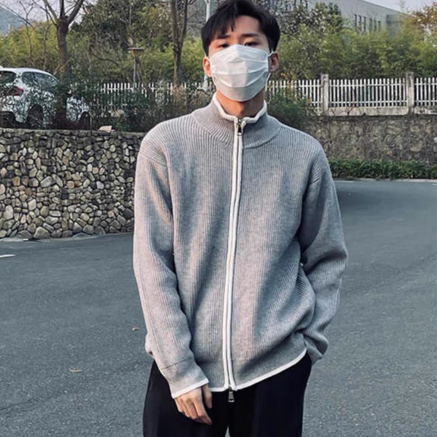 Men's Wide Fit Cardigan with Front Opening and Long Sleeves