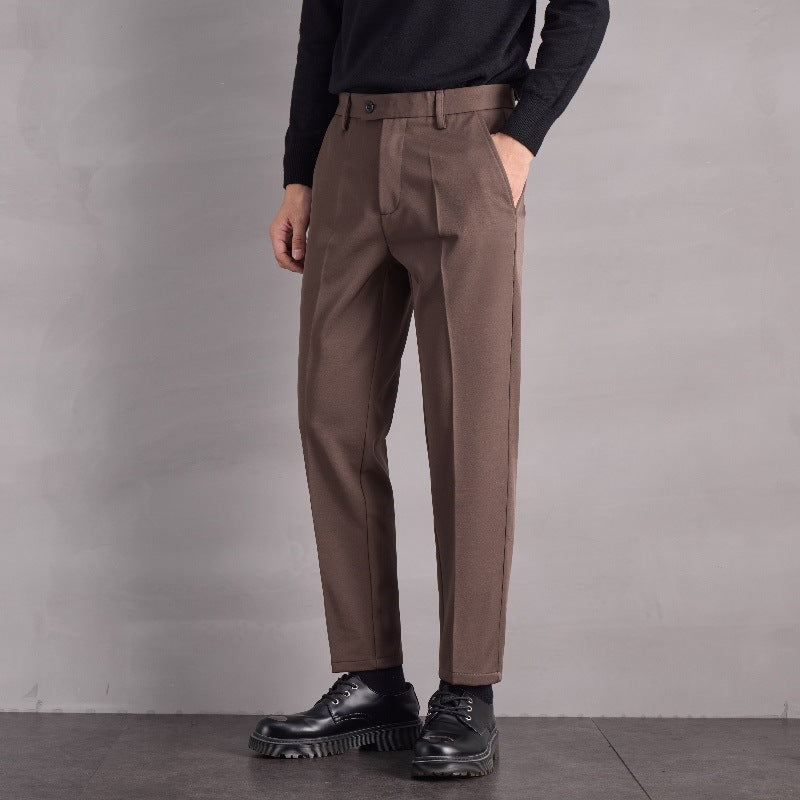 Pantaloni Uomo Dritti Vita Media con Cerniera e Microelasticità – Stile Versatile