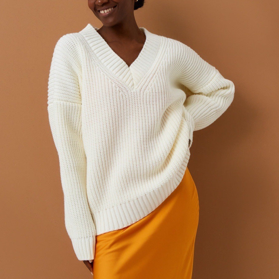 Maglione Donna a Pullover con Scollo a V e Maniche Lunghe