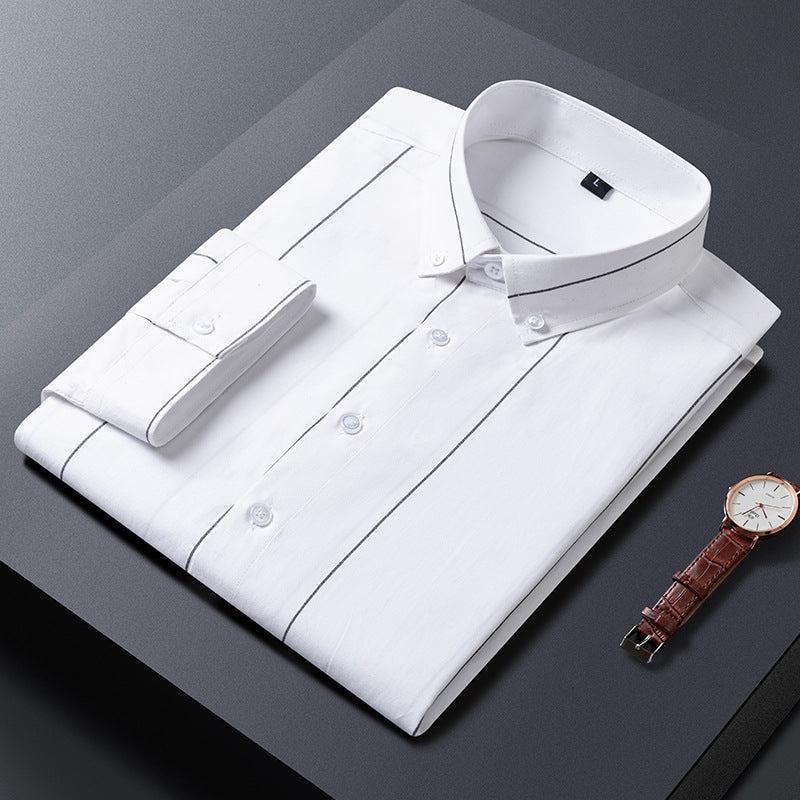 Herresommer skjorte med striber og korte ærmer, slim fit – let casual stil