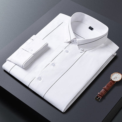 Herresommer skjorte med striber og korte ærmer, slim fit – let casual stil