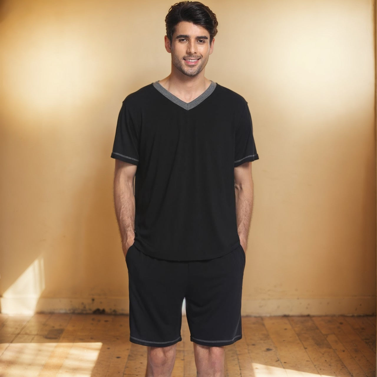 Men's Summer Two-Piece Set with Short Sleeve T-Shirt and Shorts – Casual Silk Feel Outfit