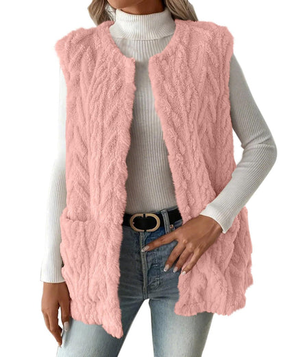 Chaleco de peluche otoñal sin mangas para mujer, con diseño reversible