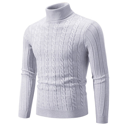 Men's Slim Fit Turtleneck Sweater with Cable Knit Pattern