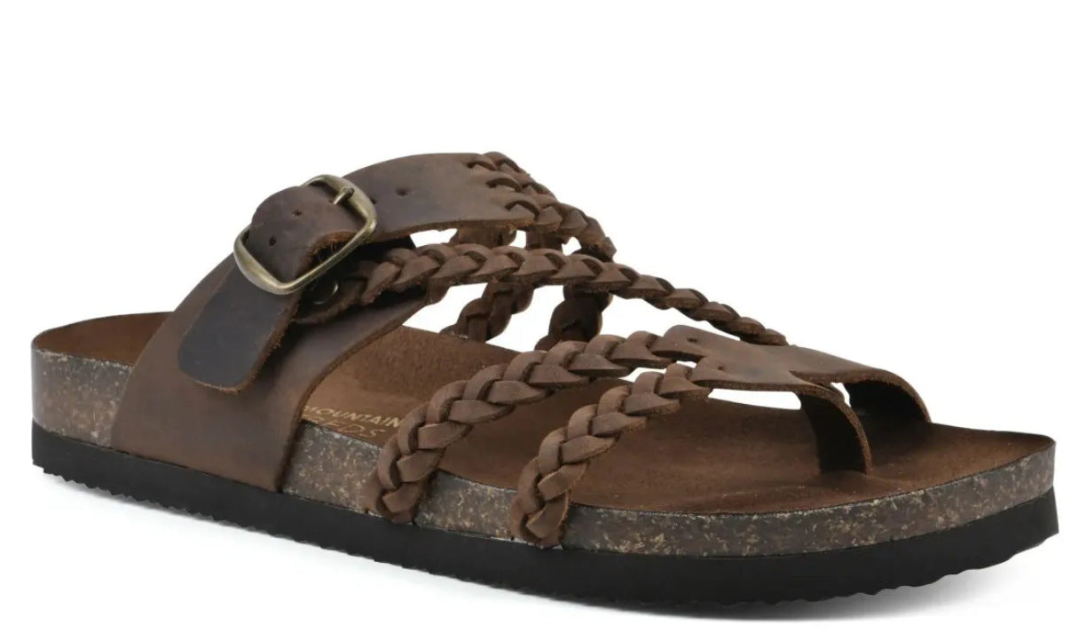 Damesandaler Bassi Slip-On med fletremme og perforeret design