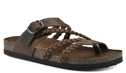 Damesandaler Bassi Slip-On med fletremme og perforeret design