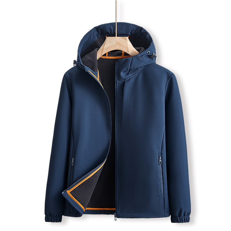 Men's Outdoor Jacket for Autumn with Solid Color Front Zip Closure