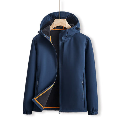 Men's Outdoor Jacket for Autumn with Solid Color Front Zip Closure