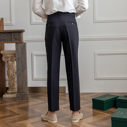 Pantaloni Uomo da Abito Dritti Vita Media Antipiega con Chiusura a Fibbia – Stile Formale