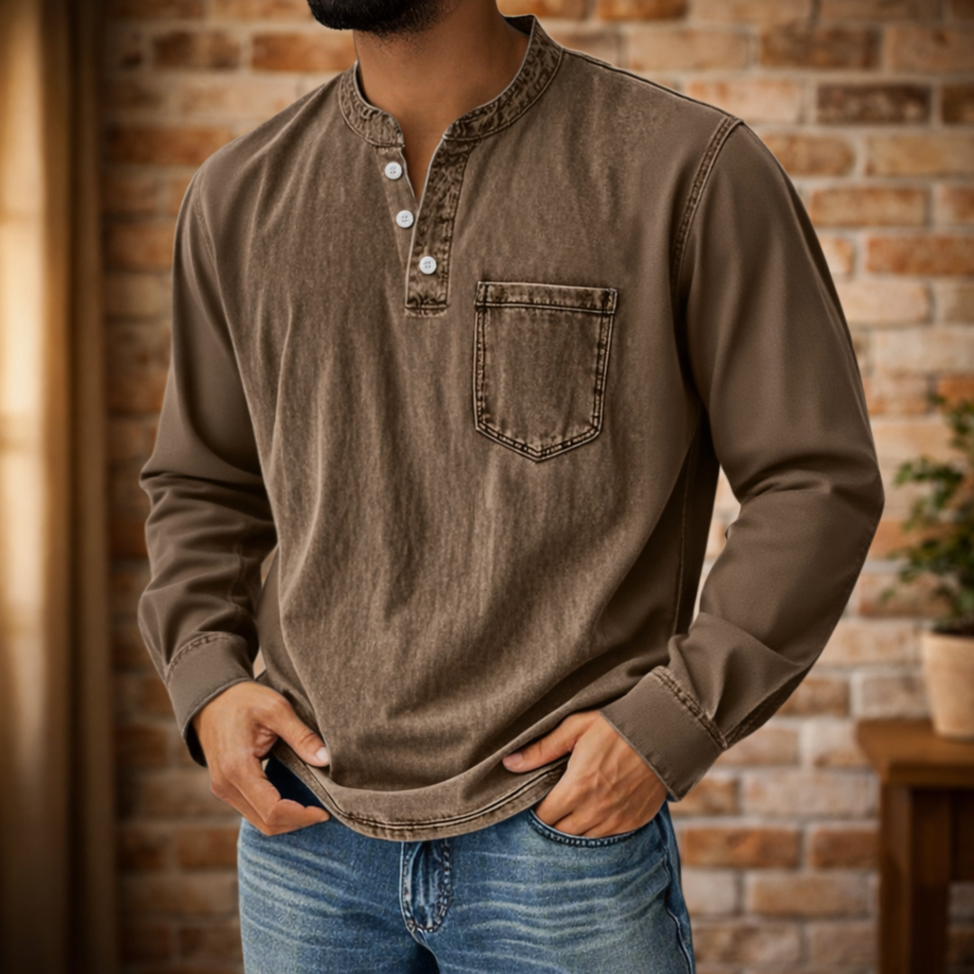 Camicia Uomo a Maniche Lunghe con Bottoni e Tasca sul Petto – Vestibilità Regolare Casual