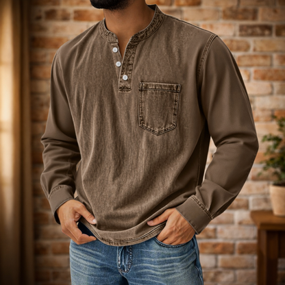 Camicia Uomo a Maniche Lunghe con Bottoni e Tasca sul Petto – Vestibilità Regolare Casual