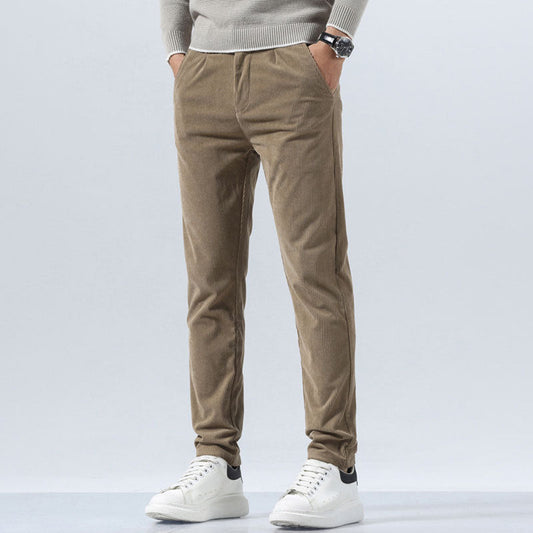 Pantaloni Uomo Dritti Slim Fit Vita Media – Design Strutturato – Velluto Style