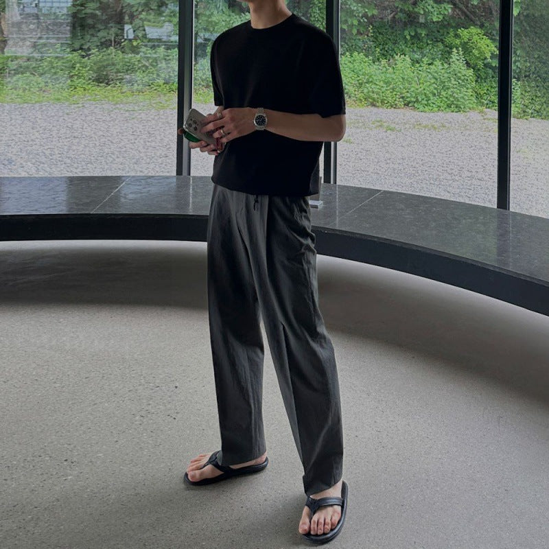 Pantaloni Uomo Casual a Gamba Dritta – Vestibilità Ampia e Tinta Unita