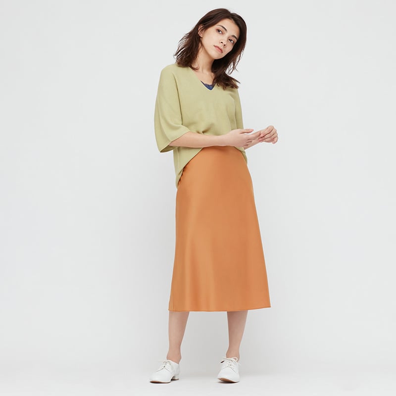 Women's Mid-Length A-line Skirt with Textured Design