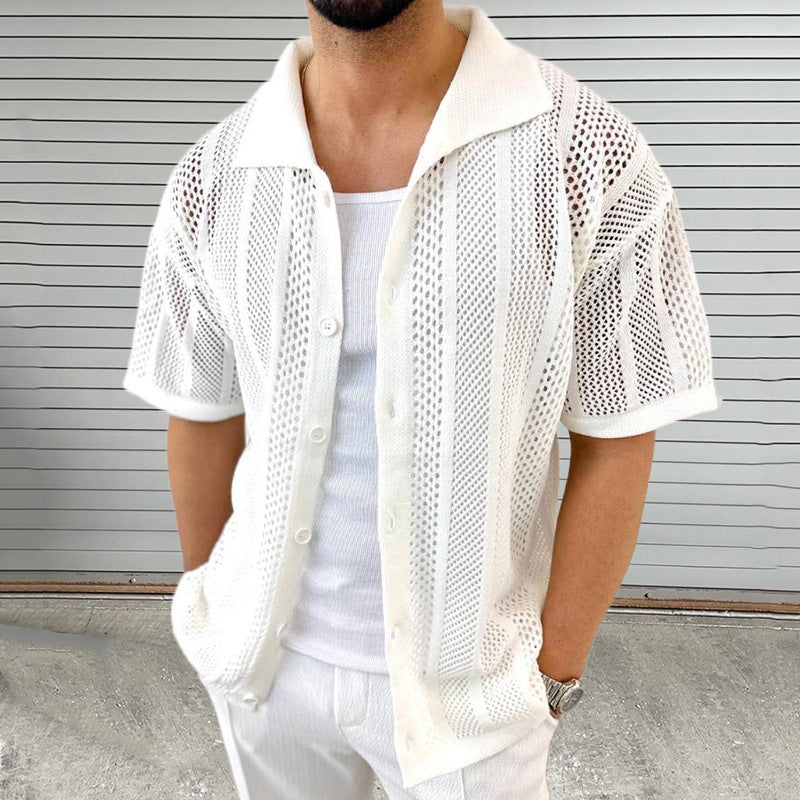 Polo de hombre de manga corta de punto calado con botones