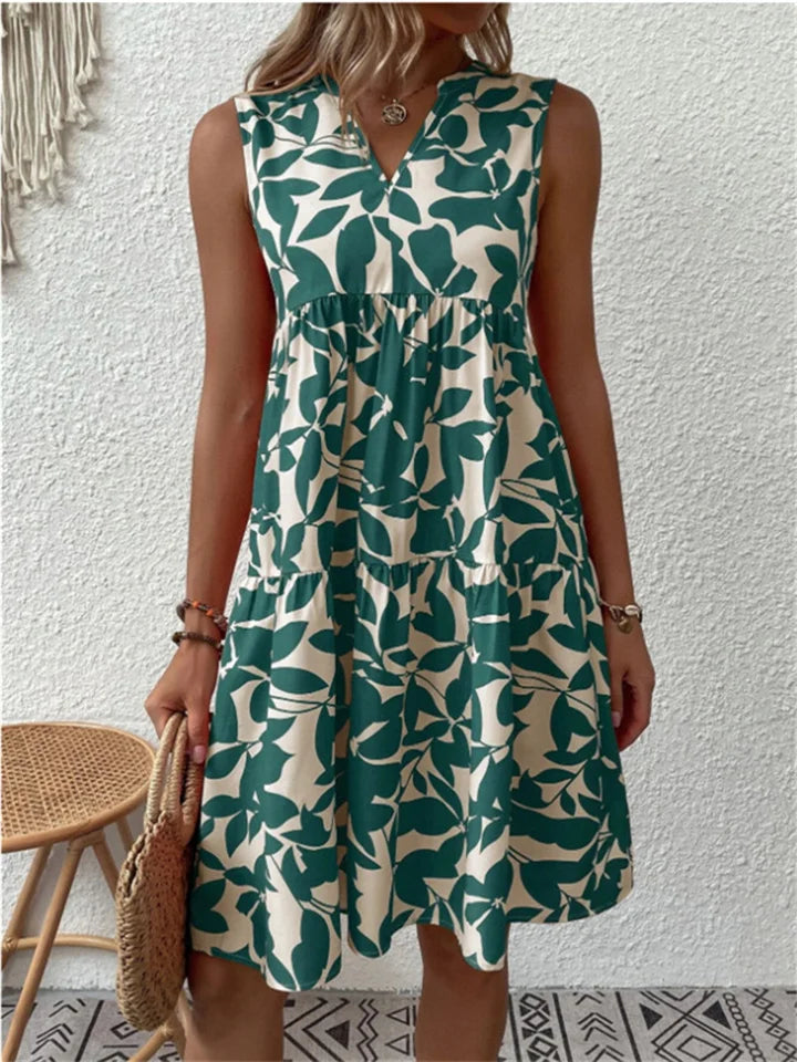 Abito Estivo da Donna a Linea A con Stampa Floreale e Scollo a V