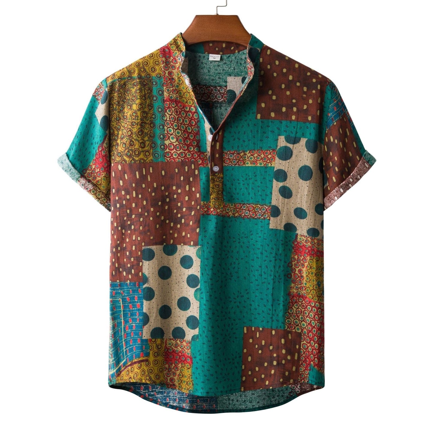Camicia Estiva Uomo con Stampa di Bambù e Colletto a Revers – Vestibilità Aderente