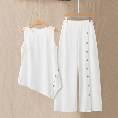 Completo Donna Due Pezzi con Top Senza Maniche e Pantaloni a Gamba Dritta – Completo Casual Elegante