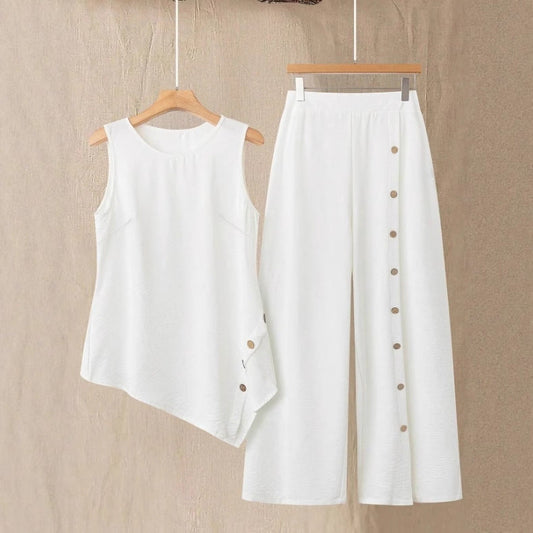 Women's Two-Piece Set with Sleeveless Top and Straight-Leg Pants – Elegant Casual Outfit
