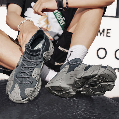 Men's Running Sneakers with Laces, Round Toe, and Thick Sole