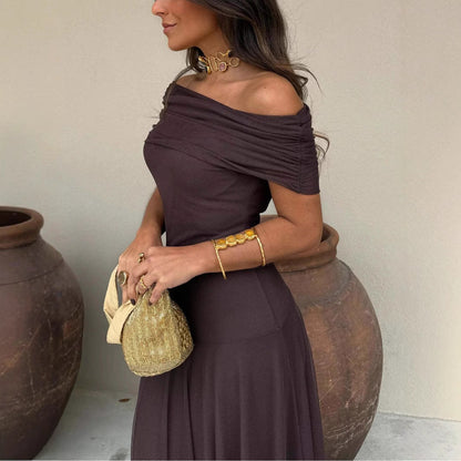 Women’s Long Strapless Dress with Mesh Panels and Full Skirt