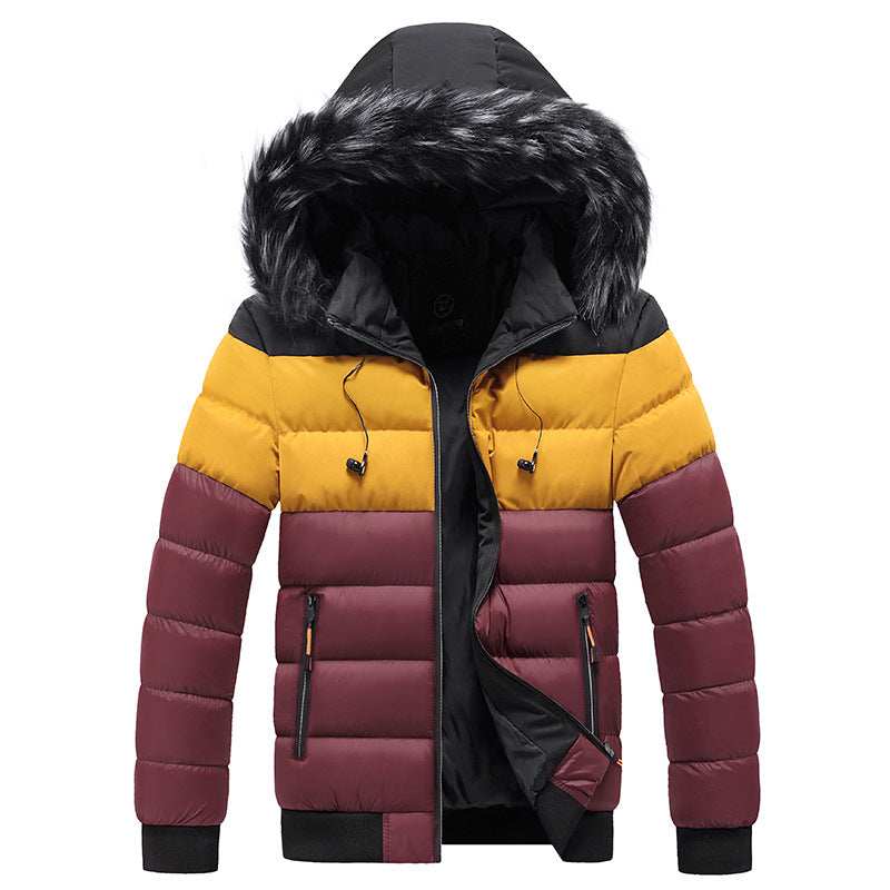 Men's Winter Puffer Jacket with Hood and Zip Closure