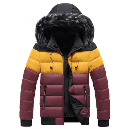 Men's Winter Puffer Jacket with Hood and Zip Closure