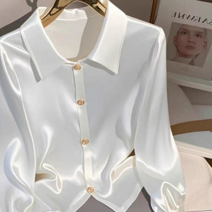 Camicia Donna a Manica Lunga in Bianco e Champagne con Vestibilità Regolare