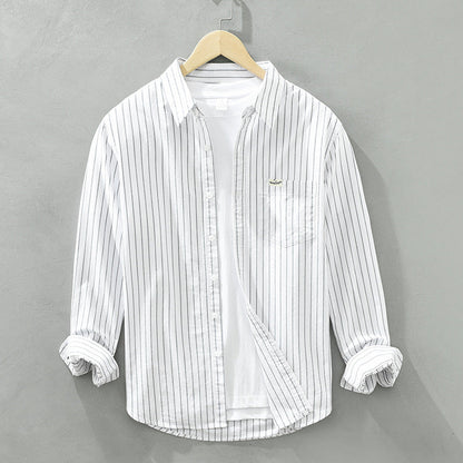 Camicia Oxford da Uomo a Righe con Maniche Lunghe e Chiusura con Bottoni