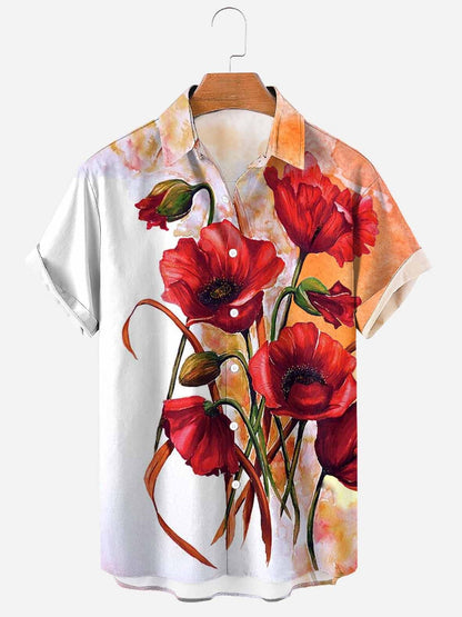 Camicia Uomo a Maniche Corte con Stampa Floreale e Tessuto Elasticizzato – Stile Casual