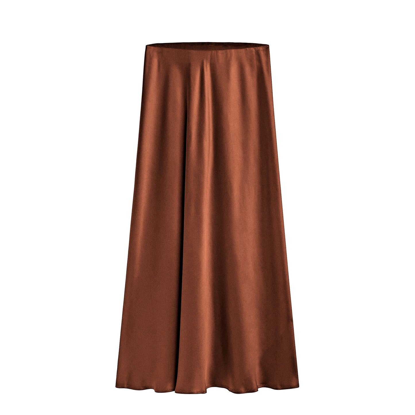 Women's Mid-Length High Waist Skirt with Slanted Slit and Elastic Waistband