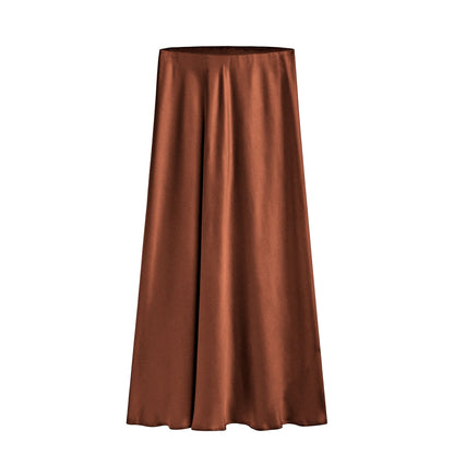 Women's Mid-Length High Waist Skirt with Slanted Slit and Elastic Waistband