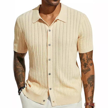 Camisa de verano para hombre de punto, con mangas cortas y botones