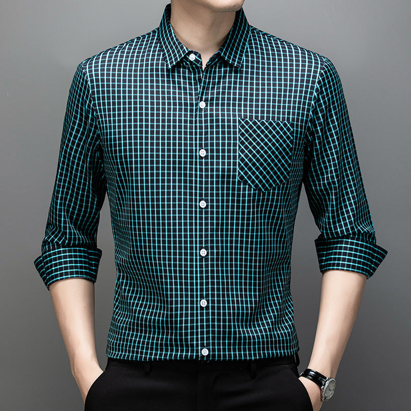 Camisa de hombre primaveral a cuadros con mangas largas – Corte amplio