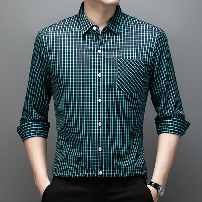 Camisa de hombre primaveral a cuadros con mangas largas – Corte amplio