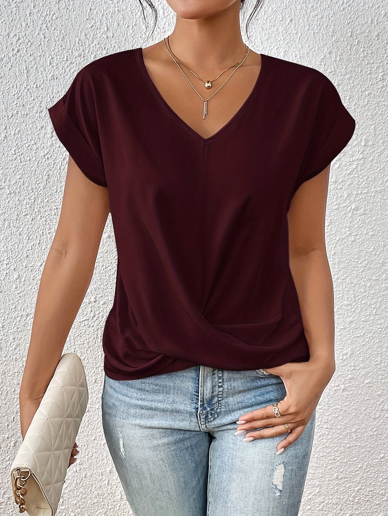 Women's V-Neck T-Shirt with Short Sleeves