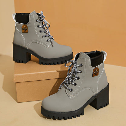 Stivaletti Donna Autunnali con Tacco Chunky, Zeppa e Allacciatura