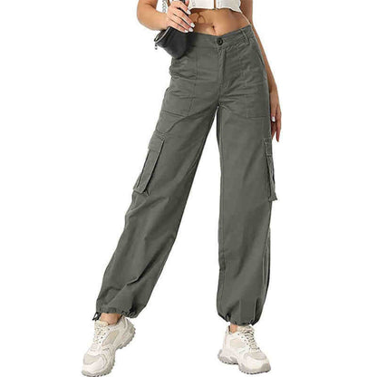 High-Waisted Women's Pants with Wide Legs and Side Pockets